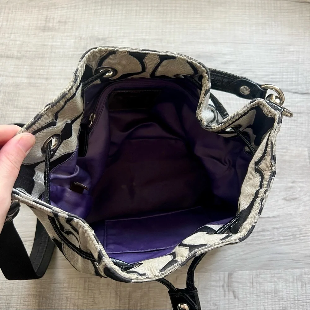 Coach Poppy Metallic Cinch Bucket Bag Black Gray Shoulder Crossbody Bag 17930